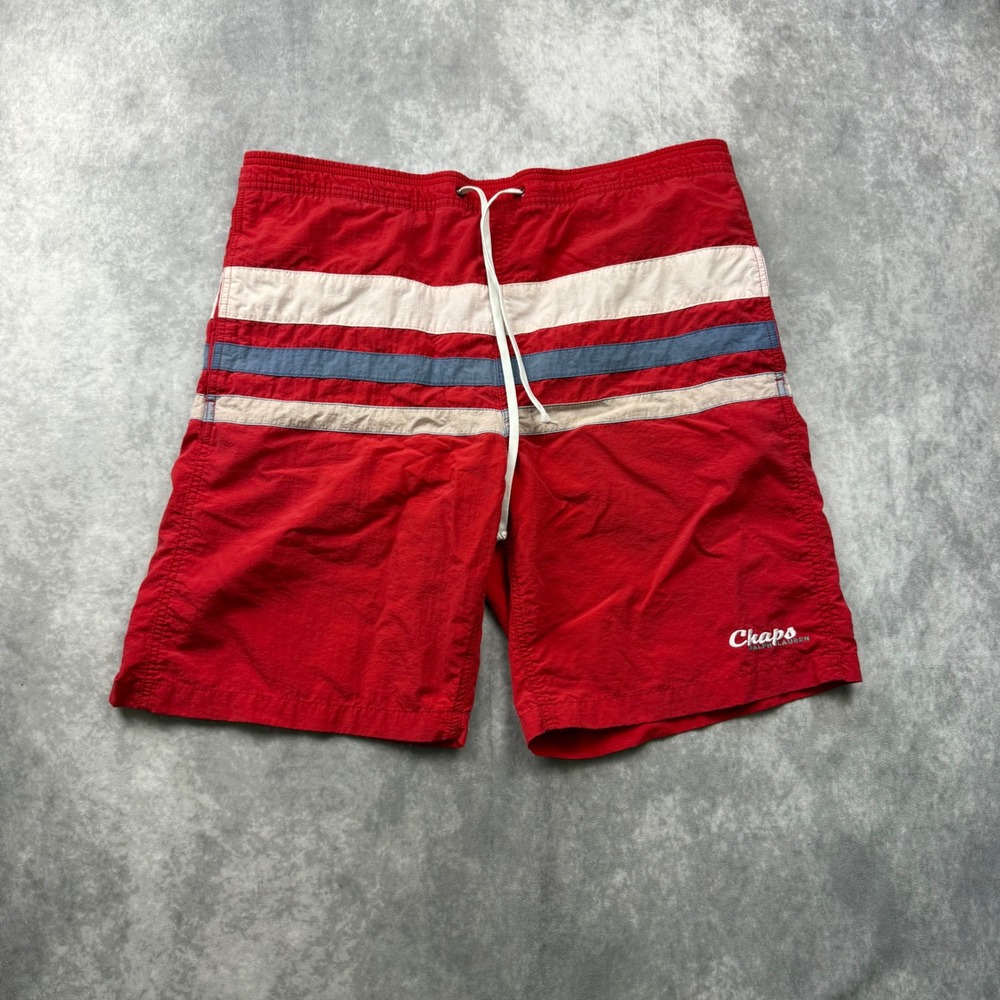Chaps Ralph Lauren Mens Swim Trunks Red Striped Mesh Lined Board Shorts Size M